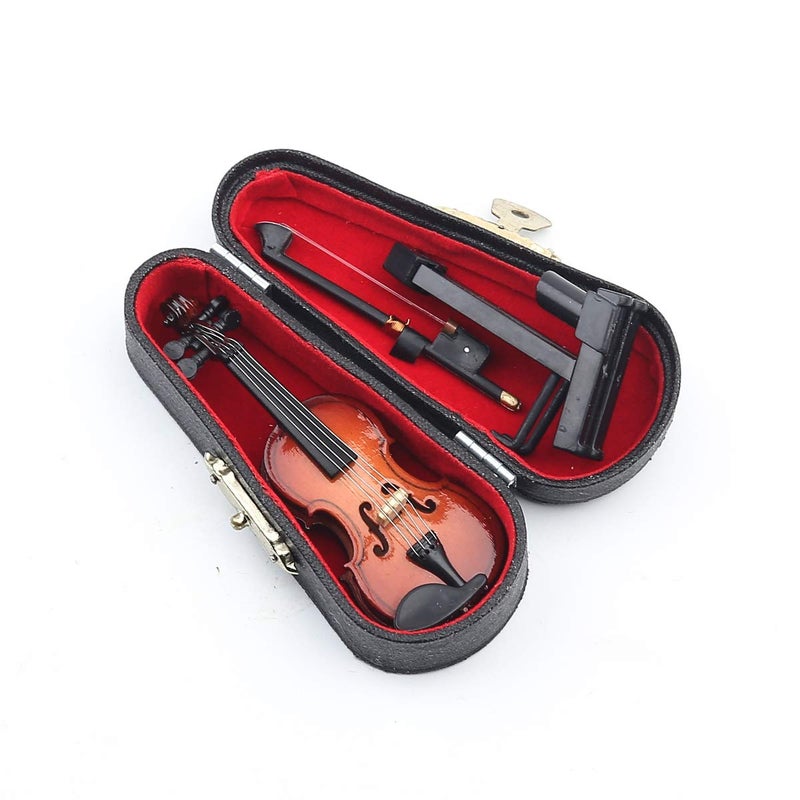 Dselvgvu Wooden Miniature Violin with Stand, Bow and Case Mini Violin Musical Instrument Replica Collectible Figurines Collection Decorative Ornament Dollhouse Accessories Model (3.15"x1.18"x0.59") - Image 4